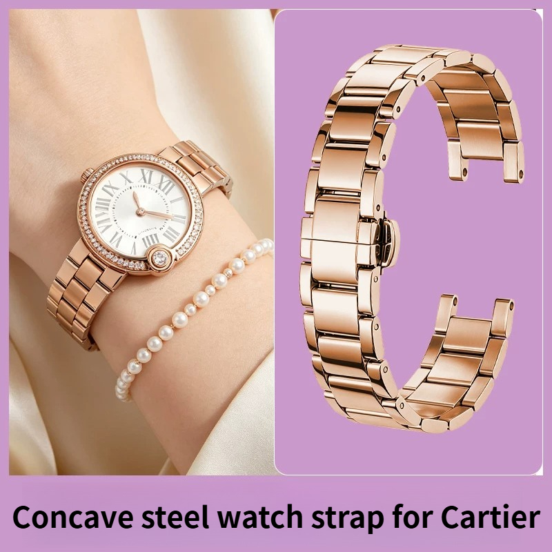 Cartier Watch Ballon Bleu - Kadın Çentikli Paslanmaz Çelik Saat Kayışı