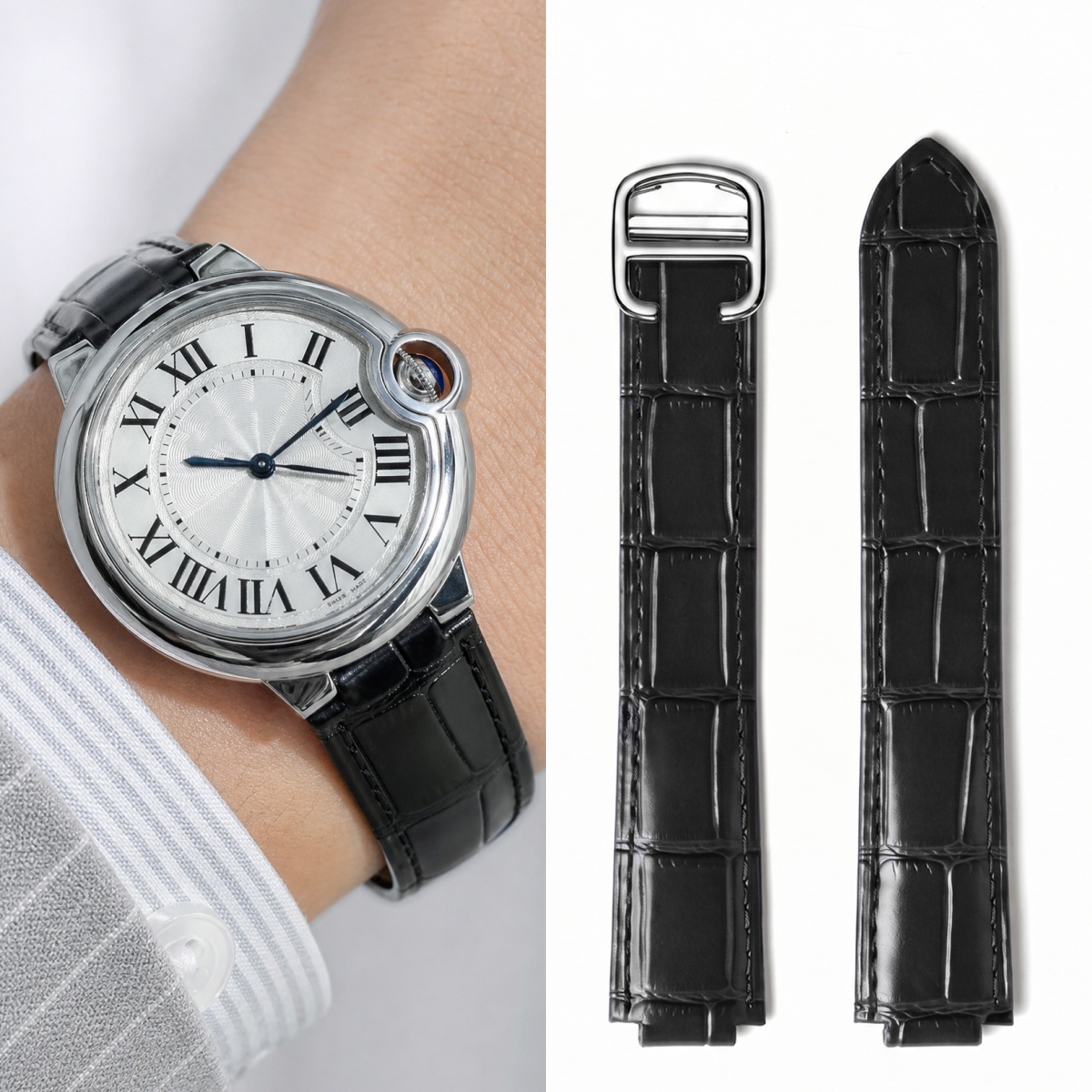 Cartier Watch Ballon Bleu - Özel Çift Dışbükey Kuyruk Deri saat
