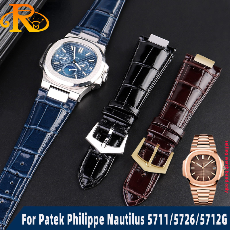 Patek Philippe Watch Nautilus - 25X13mm çentik hakiki deri saat kayışı